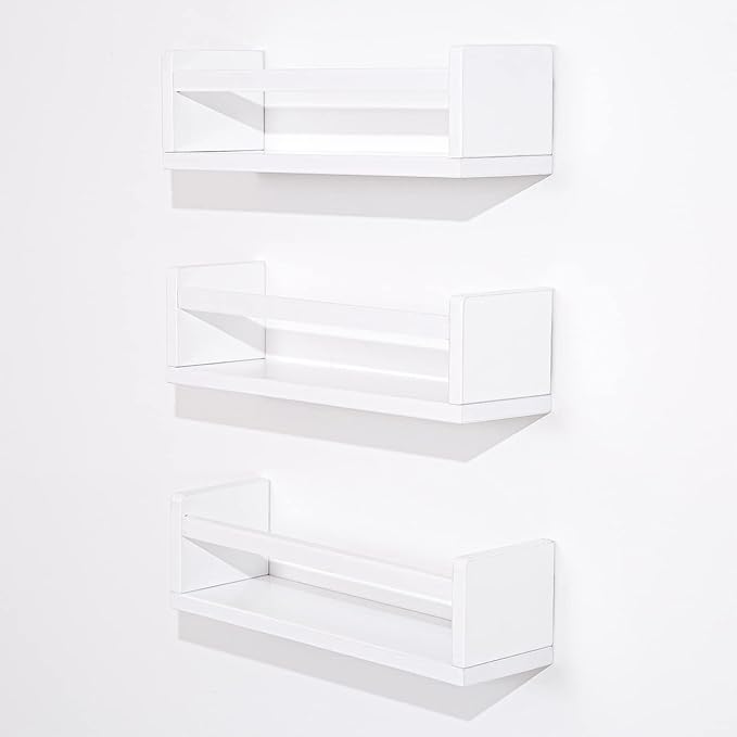 AZSKY Floating Bookshelf for Kids Room White Nursery Shelves Picture Ledge Wall Shelves for Bathroom Decor Kitchen Spice Rack Book Shelf Photo Organizer for Baby Nursery Décor 16 Inch Set of 3-CubbioJoy