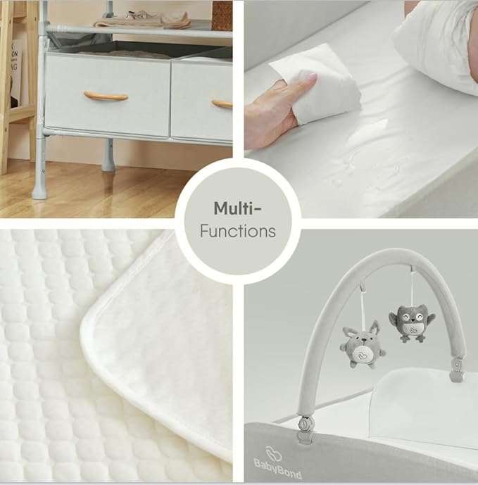 BabyBond Portable Baby Changing Table with 2 Storage Baskets, Foldable Changing Table Dresser Waterproof Diaper Changing Table Height Adjustable Changing Station for Infant and Newborn(Beige)-CubbioJoy