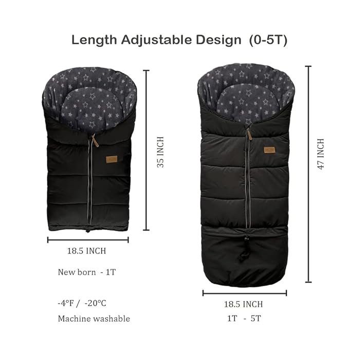 0-5T Length Ajustable Waterproof Stroller Winter Cover for All Stroller, XL Stroller Bunting Bag, Outdoor Tour Winter Stroller Sleeping Bag Infant to Toddler to Pre School-CubbioJoy