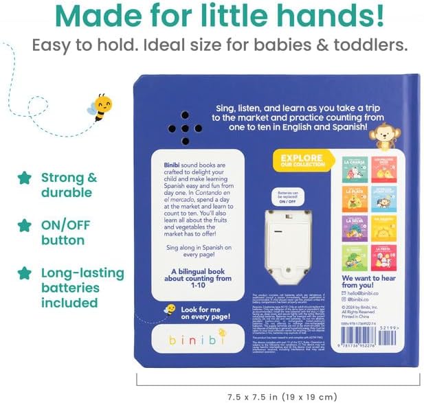 Binibi Spanish Musical Book - Counting at The Market | Bilingual Children's Book for Babies & Toddlers 1-3 | Libro en Espanol para Bebes-CubbioJoy