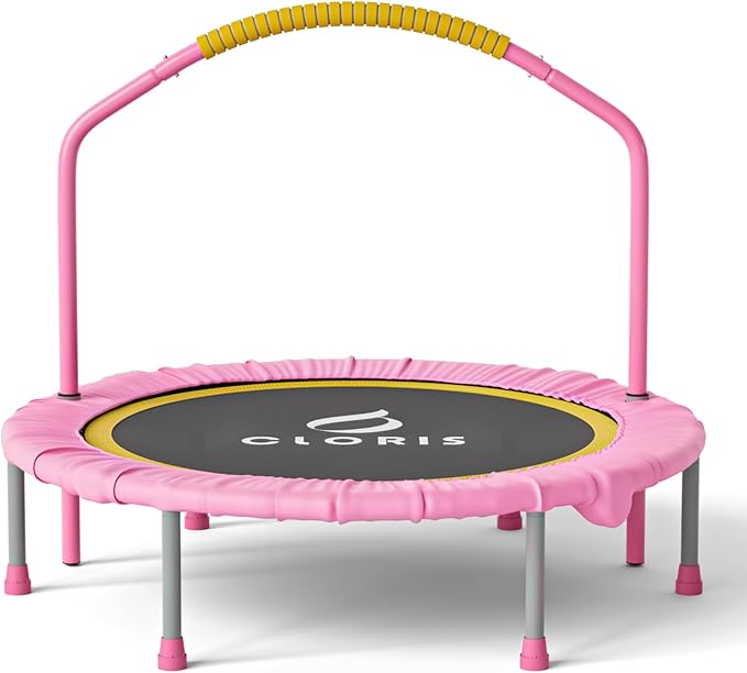 CLORIS 38in/48in Folding Trampoline - Max Load 220lbs / 450lbs Mini Trampoline Rebounder Trampoline for Adults with Adjustable Foam Handle, with safty Padded Cover Best Gift for Kids/Adult-CubbioJoy