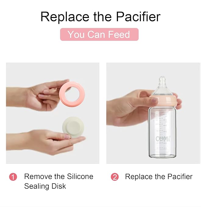 COMI Wide Neck Glass Breastmilk Collection n Storage Bottle, 8oz with Screw Ring Sealing Disk; Re-markable Sealing Disc. BPA Free, Fits Breast Pumps & Nipples (4 Pink Lids)-CubbioJoy