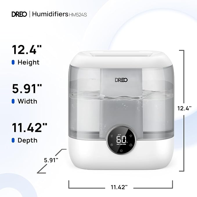 Dreo Smart Humidifiers for Bedroom, 6L Top Fill Supersized Cool Mist Humidifier for Large Room, 60 Hour Runtime, Quiet Ultrasonic Humidifiers for Plants, Baby, Nursery, Indoor, Home, Night Light, Gray-CubbioJoy
