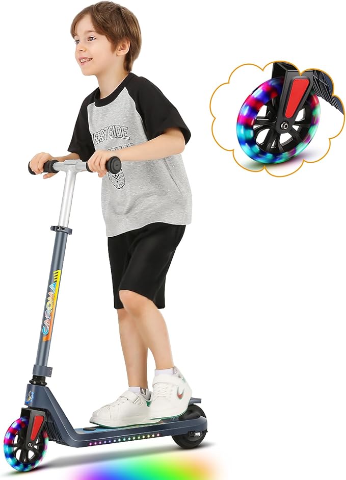 Caroma Electric Scooter for Kids Ages 6-12,150W/180WMotor,10 MPH Max Speed & 7 Miles,Colorful Lights,Adjustable Height & Speed,LED Display,Foldable Kids Electric Scooter 132 Lbs Max Load,Idea Gift-CubbioJoy