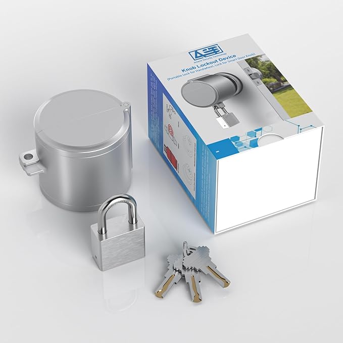 AST Door Knob Lockout Device with SS Padlock and Brass Keys, Childproof Door Knob, Security Lock for Toddler and Dementia Proof, Safety Cover, Doorknob Protection, Matte Silver with SS Padlock-CubbioJoy