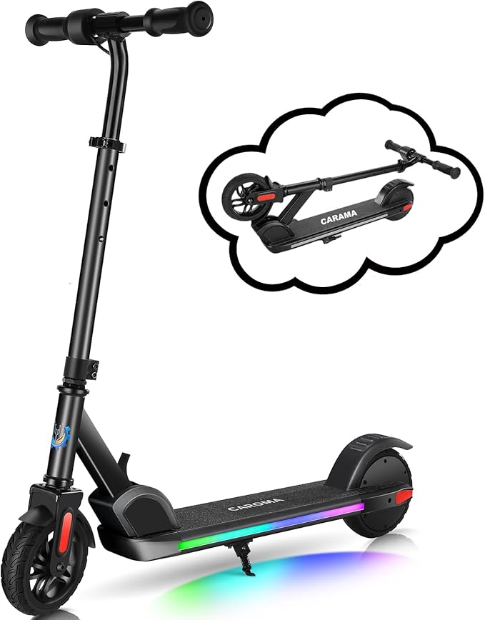 Caroma Electric Scooter for Kids Ages 6-12,150W/180WMotor,10 MPH Max Speed & 7 Miles,Colorful Lights,Adjustable Height & Speed,LED Display,Foldable Kids Electric Scooter 132 Lbs Max Load,Idea Gift-CubbioJoy