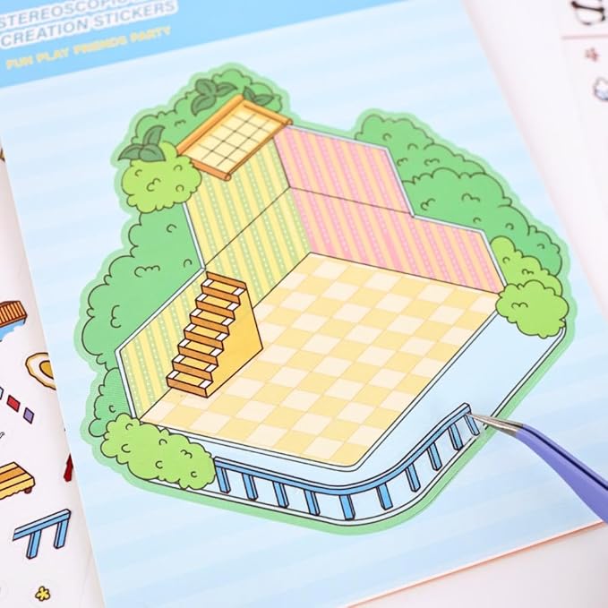 20 Sets DIY 3D Sticker Scenes for Adults Relief Stress, Cute Kawaii 3D House Sticker Therapy for Women Teen Girls Kids Pass The Time, Make Your Own Mini Room Scene Collection Book with Tweezer-CubbioJoy