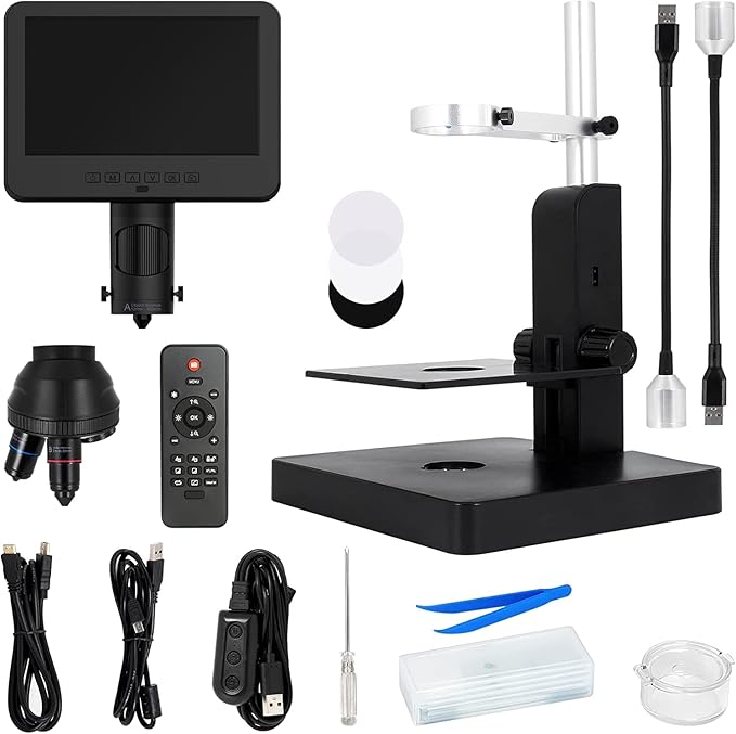 JL246PS 3 Lens 7'' HDMI Digital Microscope 4000X, Biological Microscope for Adults Kids with Prepared Slides, UHD 2160P Video, Full Coin Microscope for Error Coins, Windows Compatible, 32GB-CubbioJoy
