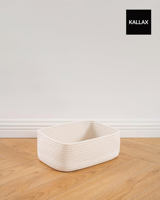 KALLAX Small Woven Basket, 13.5 x 9.5 x 5 Inches, Storage Basket for Organizing, Cute Small Rope Shelf Closet Cube Storage Bins Baskets for Shelves, Dog Toy Gift Baskets Empty, 3 Packs, Off White-CubbioJoy