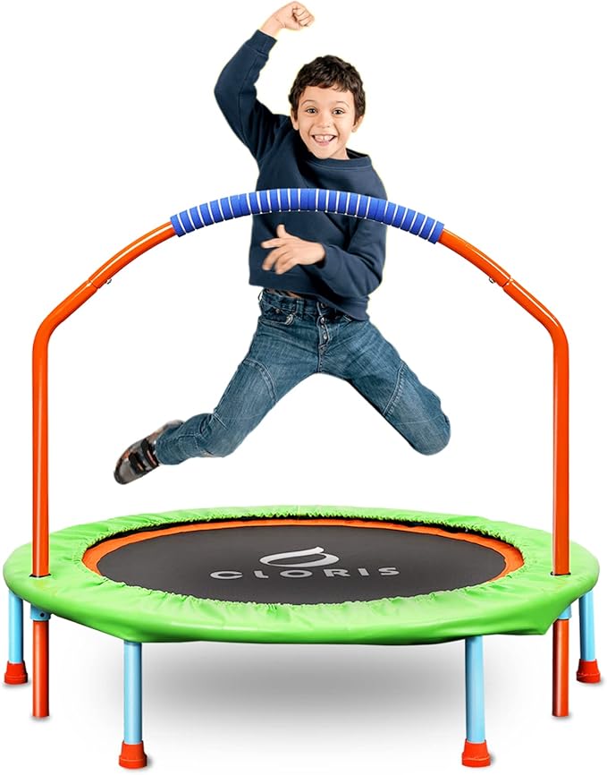 CLORIS 38in/48in Folding Trampoline - Max Load 220lbs / 450lbs Mini Trampoline Rebounder Trampoline for Adults with Adjustable Foam Handle, with safty Padded Cover Best Gift for Kids/Adult-CubbioJoy