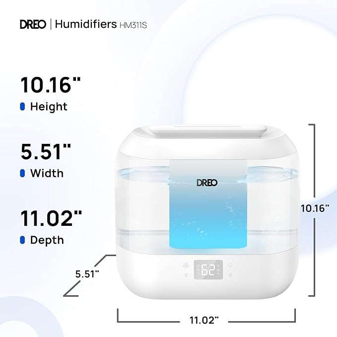 Dreo Smart Humidifier, Cool Mist Humidifiers for Bedroom, Quiet 4L Top Fill Ultrasonic Humidifiers for Home Office Plant & Baby with Nightlight, LED Display, 36H Runtime, APP/Voice Control, HM311S-CubbioJoy