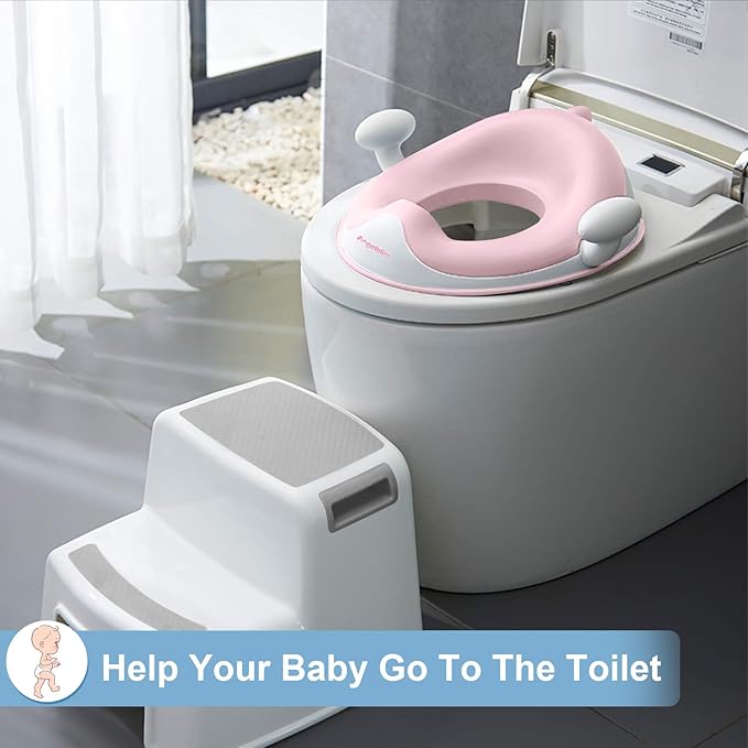 ANGELBLISS Baby Potty Training Toilet Seat with Soft Cushion Handles, Haute Collection, Double Anti-Slip Design and Splash Guard for Boys and Girls (Pink)-CubbioJoy