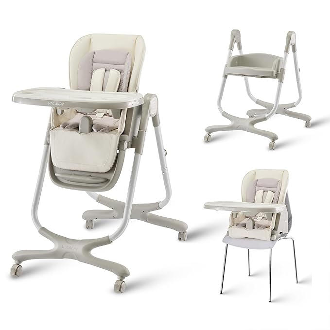 6 in 1 Convertible High Chairs for Babies and Toddlers,Portable High Chair with Dishwasher Tray and 4 Wheel,Booster Seat for Dining Table,Foldable Toddle and Baby Feeding Highchair (White)-CubbioJoy