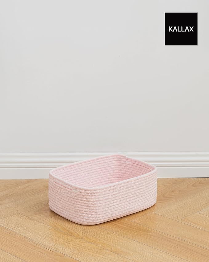 KALLAX Small Woven Basket, 13.5 x 9.5 x 5 Inches, Storage Basket for Organizing, Cute Small Rope Shelf Closet Cube Storage Bins Baskets for Shelves, Dog Toy Gift Baskets Empty, 3 Pack Light Pink-CubbioJoy