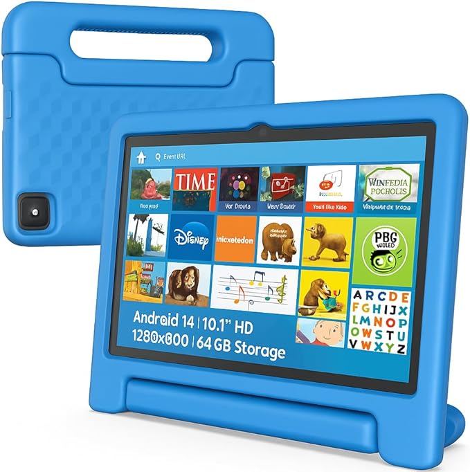 10.1" Kids Tablet Android 14 | 64GB Octa-Core 8GB RAM | Shockproof Case & Parental Control | 12H Fast Charge | HD Display w/Google Kids Space & Educational Apps | WiFi 6/Bluetooth/GPS | Ages 3-12-CubbioJoy