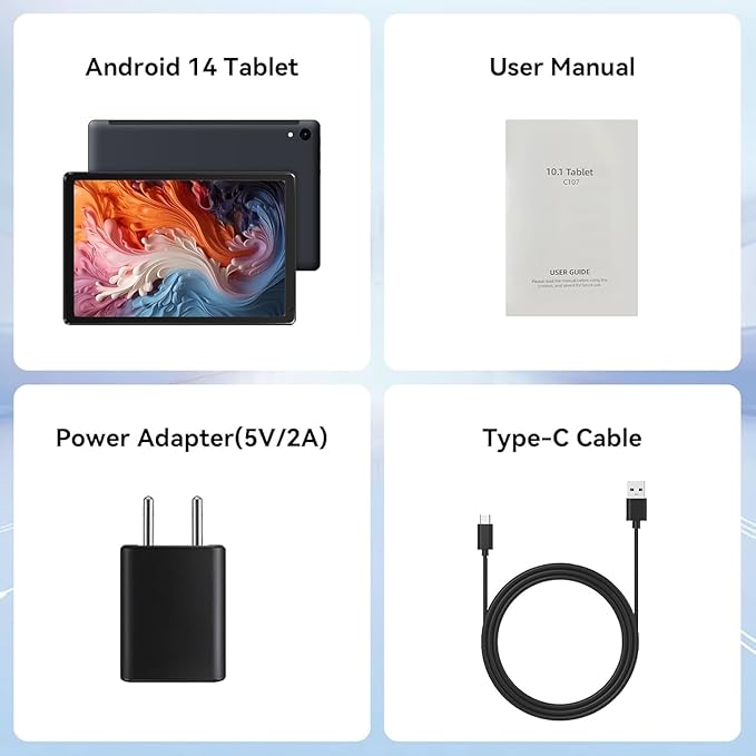 Android Tablet, 10.1 inch Tablets with 1280 * 800 IPS HD Touchscreen, Octa-Core Processor, 10(4+6) GB RAM 128GB ROM, 1TB TF Card Expandable, 5G/2.4G WiFi, BT 5.0,Dual Camera, Google Tablet-CubbioJoy