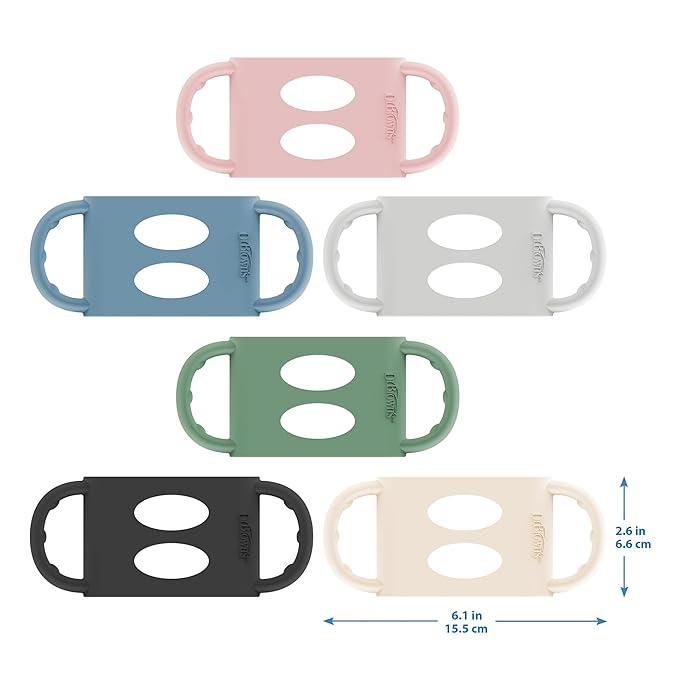 Dr. Brown's Wide-Neck Baby Bottle Handles, 100% Silicone, Easy Grip Removable Handles for Bottle to Sippy Cup Transition, Black/Ecru/Pink, 3-Pack, 4m+-CubbioJoy