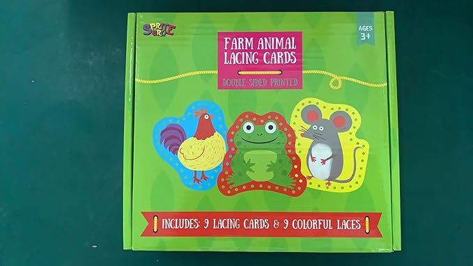 9 Pieces Kids Lacing Cards, Double Sided Sewing Cards in 9 Farm Themed Cards with 9 Colorful Laces, Imagination Development Lacing Toys Games for Children Educational and Learning Activity-CubbioJoy