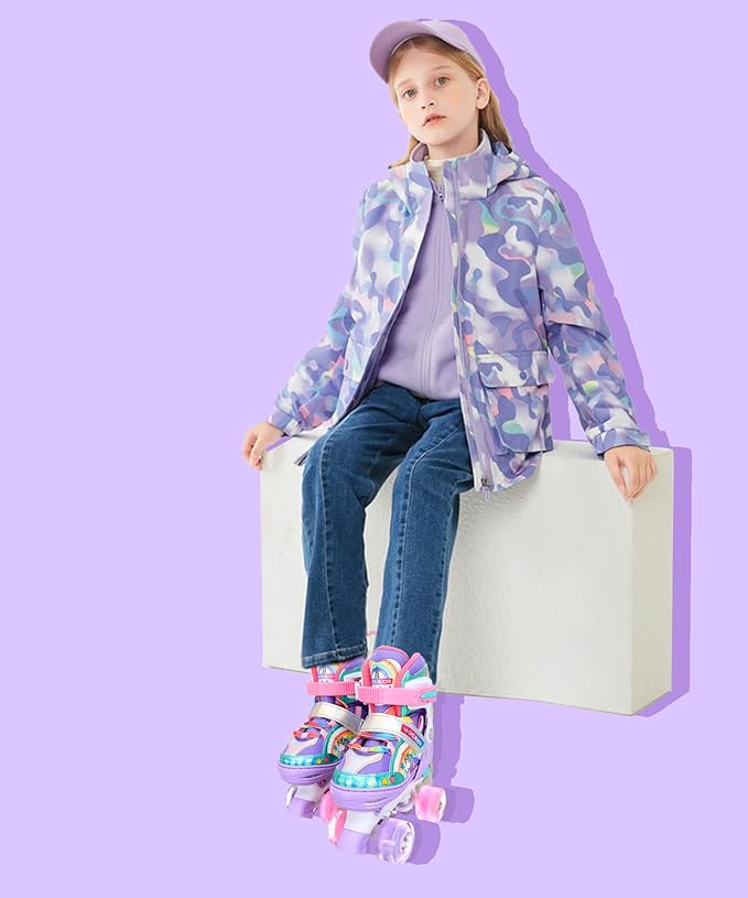 4-Pejiijar Rainbow Unicorn Kids Roller Skates for Girls Toddler Ages 2-4 5-8 8-12,Adjustable Roller Shoes with Luminous Wheels for Birthday Xmas Gifts-CubbioJoy