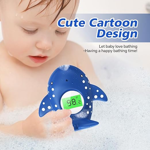 Baby Bath Thermometer, Infant Digital Water Thermometer Safety with 3 Color Backlit and Temperature Warning, Room Thermometers Floating Toy for Infant, Toddler, Bathtub, Swimming Pool (Navy Blue)-CubbioJoy