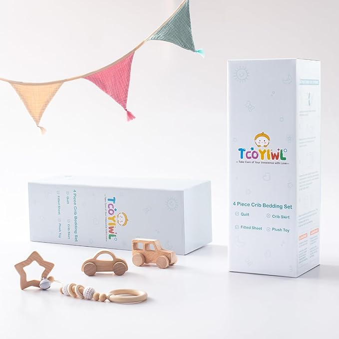 4 Piece Crib Bedding Set for Boys Girls, Infant Toddler Nursery Baby Bedding Sets Includes Cartoon Quilt, Fitted Crib Sheet, Crib Skirt and Plush Football Toy (MVP)-CubbioJoy