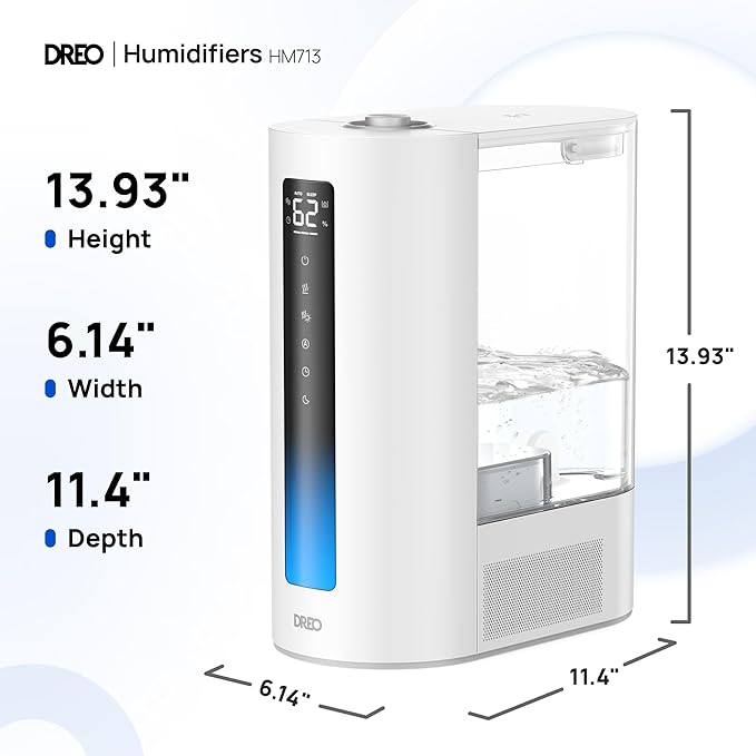 Dreo 6L Humidifier Large Room, Warm & Cool Mist Humidifiers for Bedroom, 60H Runtime, 12H Timer, Top Fill, Humidity Indicator Light, Baby, Plants, Easy Clean, HM713-CubbioJoy