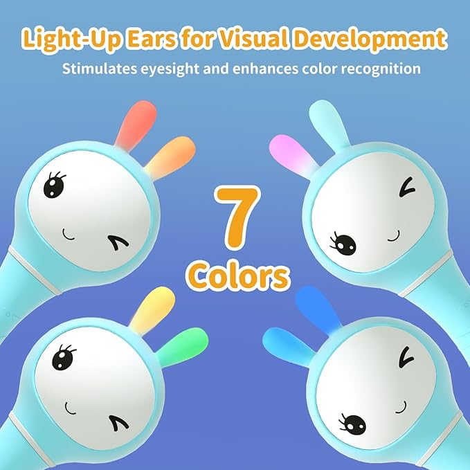 alilo Smarty Bunny Baby Rattle Musical Light Up Toys, Infants Newborns Baby Toys 0-3-6-12-18-24 Months,1 Year Old Boy Girl Gifts, 4 Music Modes and Color Recognition Function with 9 Color Card-CubbioJoy