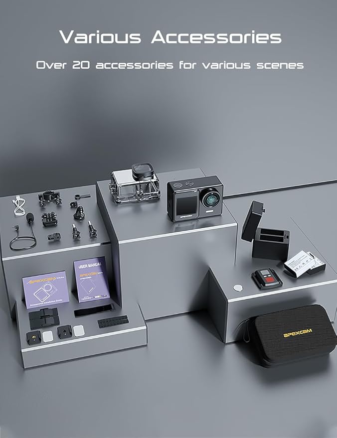 Action Cameras 4K 40M Waterproof Underwater Camera for Snorkeling, EIS Camcorder WiFi 170 Wide Angle Dual Screen Vlog Camera Sports Body Cam Mini(Charger, Remote Control and Helmet Accessories)-CubbioJoy