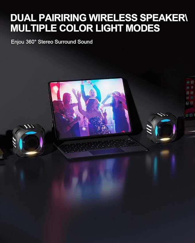 comiso Waterproof Speaker with Robust Bass, Shower Speaker with Dynamic Light, TWS Mode, Loud HD Sound, IP67 Waterproof, 2000mAh, Portable Wireless Speakers for Home, Outdoor/Kayak, Gift for Unisex.-CubbioJoy