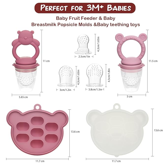 Baby Breastmilk Popsicle Molds & Baby Fruit Feeder (6 Pack), WAJIAYON Baby Food Freezer Tray Storage Containers, Silicone Teething Pacifier Feeder and Teether for Babies,Moss and Fawn Baby Feeder-CubbioJoy