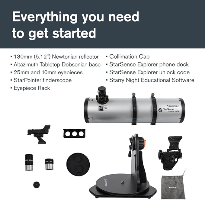 Celestron StarSense Explorer 130AZ App-Enabled Telescope – 130mm Tabletop Dobsonian with Smartphone Dock & StarSense App – iPhone & Android Compatible – Easy-to-Use for Beginners-CubbioJoy