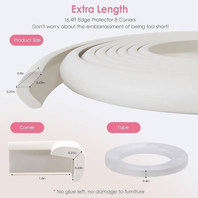 Baby Proof Corners and Edges, (Large 16.5FT Edge +8 Corners) Baby Proofing Corner Guards, Soft Rubber Foam Edge Protector, Furniture Tables Bumper Guard for Baby Safety, Beige-CubbioJoy