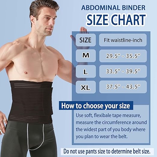 Abdominal Binder for Post Surgery & Postpartum Recovery, Abdomen Hernia Support Belt for Women & Men (Black, X-Large)-CubbioJoy