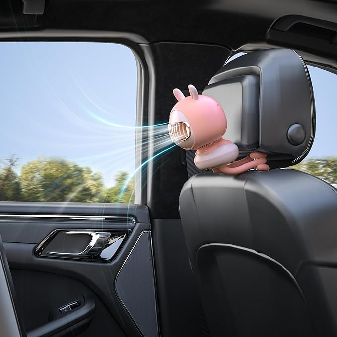 Cute Bunny Stroller Fan Clip On for Baby, Bladeless Fan 4000mAh Rechargeable Battery Operated, Flexible Tripod, 4 Speeds, Auto Oscillating, Small Cooling Fan for Kids-CubbioJoy