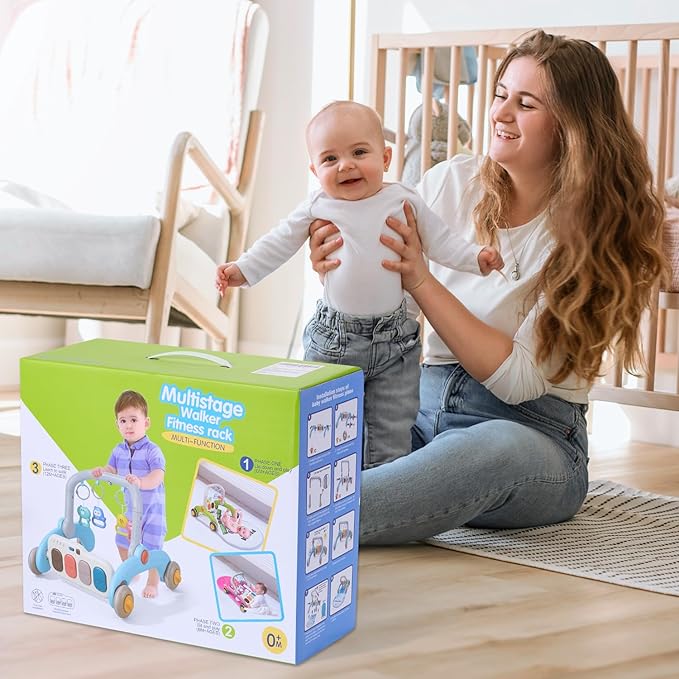 Baby Play Gym Walker Kick and Play Piano Gym for Boys Girls Play Mat Musical Tummy Time Mat Infant Christmas Newborn Gifts Toddlers (Fox Upgraded)-CubbioJoy