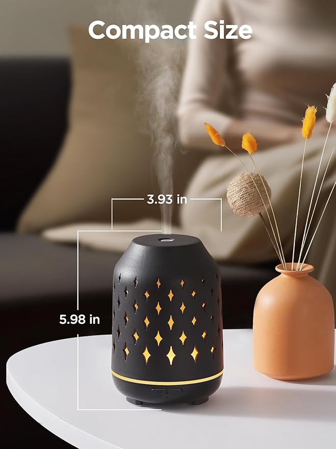 InnoGear Aromatherapy Diffuser, 150ml Ceramic Diffuser Ultrasonic Humidifier Cool Mist Essential Oil Diffusers for Home Air Diffuser with 2 Mist Modes Waterless Auto Off, Black-CubbioJoy