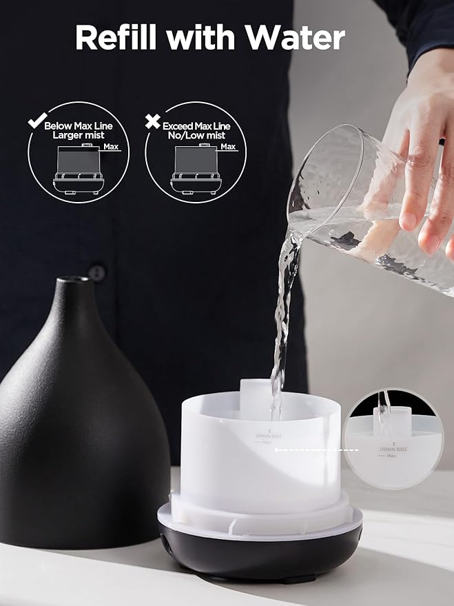InnoGear Oil Diffuser, 300ML Ceramic Diffuser for Essential Oils Handcrafted Aromatherapy Diffuser Ultrasonic Cool Mist Humidifier with 4 Timers Waterless Auto Off for Room Office, Black-CubbioJoy