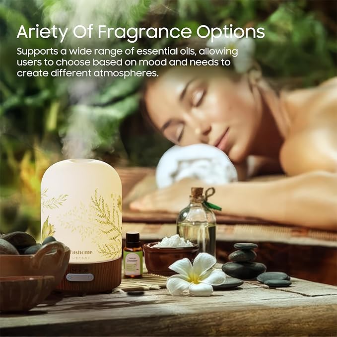 Aromatherapy Essential Oil Diffuser with Jasmine Oil, 6 in 1 Ultrasonic 100ML Aromatherapy Scent Humidifier Vaporizer with Dense fine Mist, Timer, Auto-Off (Summer-Jasmine)-CubbioJoy