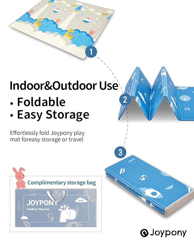 Baby Play Mat 79x71x0.6 inches, Fabric Cloth Surface Extra Large & Thick Foldable Play Mats for Baby Girls Boys, Waterproof & Anti-Slip Portable Baby Floor Mat for Tummy Time with Travel Bag-CubbioJoy