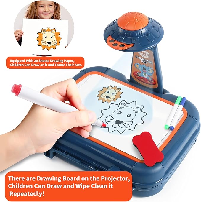 Drawing Kit 4-6, Drawing Projector for Kids, Art Sketch Projector Drawing and Tracing Include 64 Projection Image, Color Pen, Drawing Stencil, Kids Learn How to Draw Toys Set for Boys Girl Ages 3-5-CubbioJoy