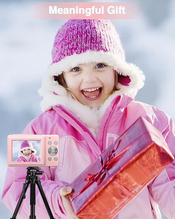 Digital Camera, FHD 1080P Point and Shoot Kids Camera, with 32GB Card, 2 Batteries, 16X Zoom Anti Shake Date Stamp, Compact Portable Small, for Starter Kid Children Teen Student Girl Boy(Pink)-CubbioJoy