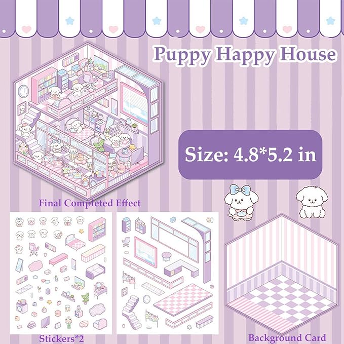DIY 3D Sticker Scene, 6 Sets of Aesthetic Stickers for Girls Make Your Own Mini Shop Scenes Stickers for Kids Sticker Therapy for Adult Relief Stress Pass The Time-CubbioJoy
