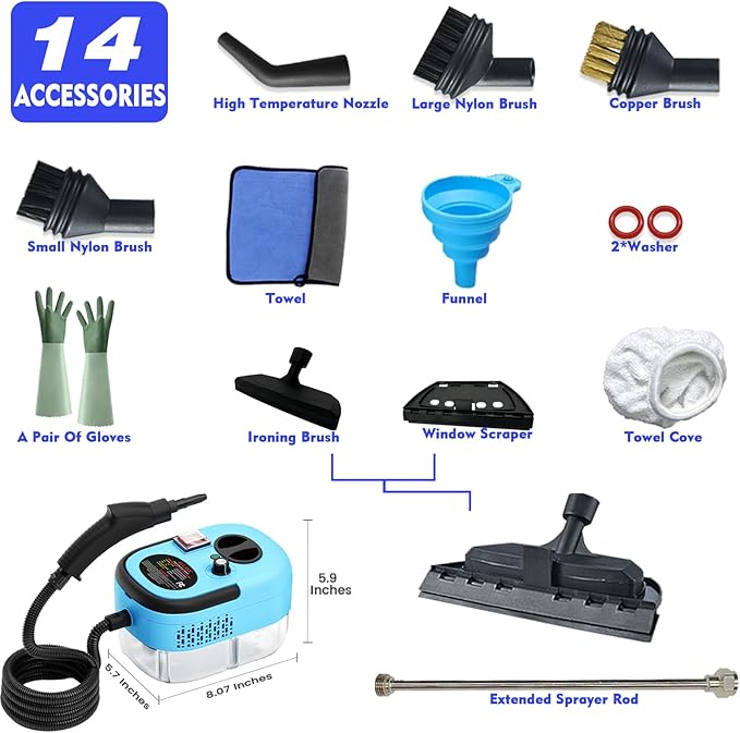 2500W Handheld Steam Cleaner,Portable Car Steamer For Auto Detailing,High-Temperature and Pressure Steam Cleaner For Home, Steam Cleaning Machine for Furniture,Kitchen,Grout,Floor,Tile (Blue)-CubbioJoy