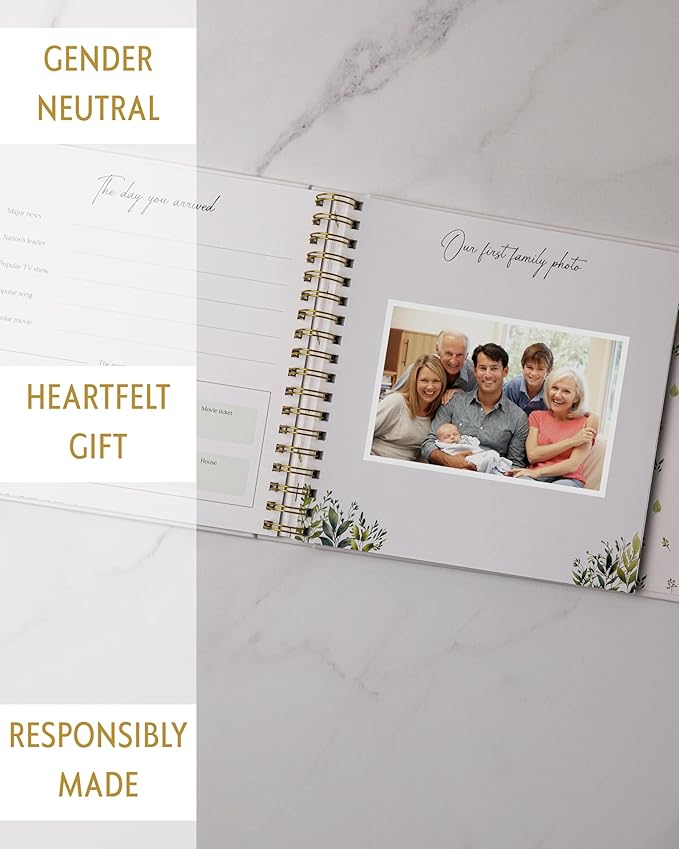 Baby Books for Baby Shower - Gift Unisex Botanical Garden Keepsake Memory Journal to Log Pregnancy and Newborn Milestones - Photo Album Scrap Books for Girl or Boy - New Parents Must Have Essentials-CubbioJoy