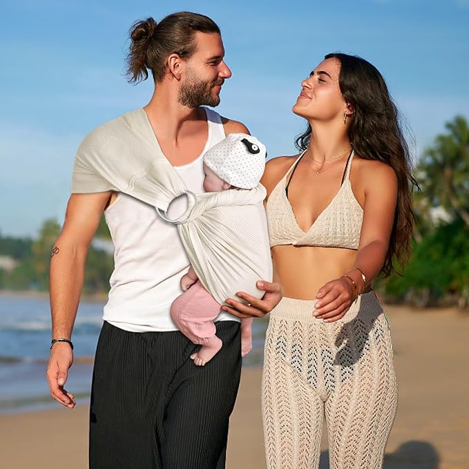 CUBY Water Baby Sling Carrier Lightweight Breathable Mesh Baby Ring Slings, Adjustable Quick-Drying Ring Sling Baby Carrier for Newborn Kids Toddlers Summer Swimming Pool Beach (Apricot)-CubbioJoy