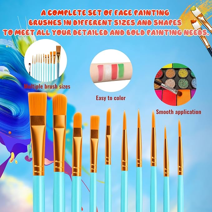 42 Color Face Paint Kit for Kids – Non-toxic Water-Based Makeup Palette with Stencils, Brushes & Gems – Face Painting Kit for Kids Ideal for Halloween, Parties, Festivals, Body Art & More-CubbioJoy
