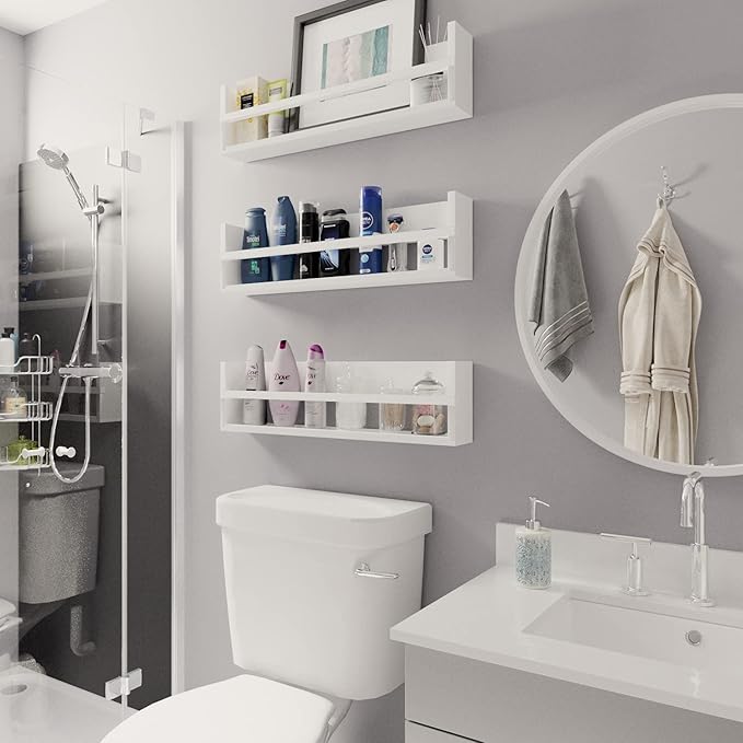 Brightmaison Polynez 30" Floating Shelves for Nursery & Kids, Multiuse Wall Shelf Set of 2 Wood Floating Shelf White-CubbioJoy