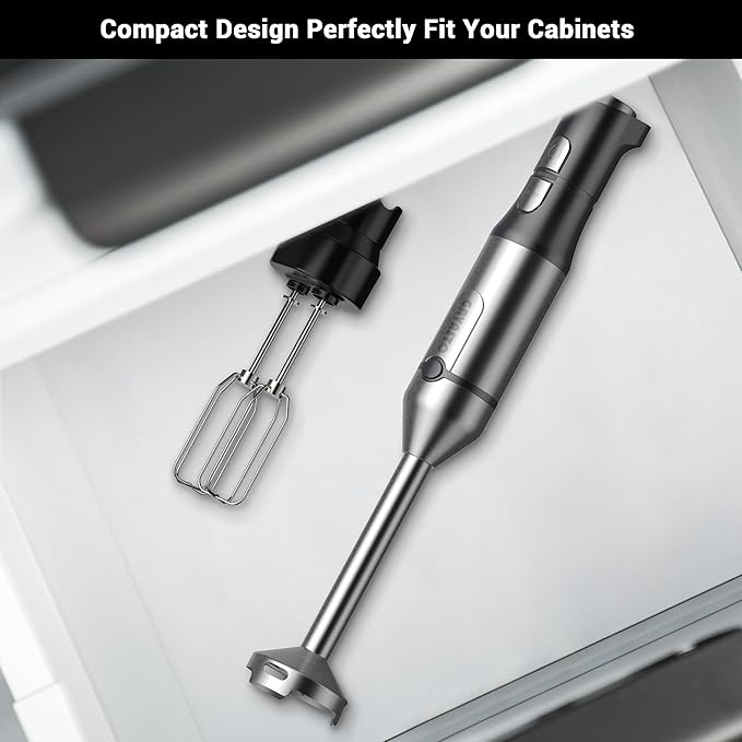 Immersion Blender RPM 16000±10% Hand Blender,15 Speed and Turbo Mode Hand Mixer, 3-in-1 Heavy Duty Copper Motor Stainless Steel Smart Stick with Egg Beaters and Chopper-CubbioJoy