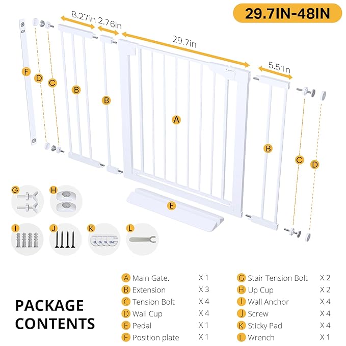 Cumbor 2 Pack 29.7"-48" Baby Gate for Stairs, Mom's Choice Awards Winner-Dog Gate for Doorways, Pressure Mounted Auto-Close Pet Gates for Dogs Indoor, Safety Child Gate with Easy Walk Thru Door,White-CubbioJoy