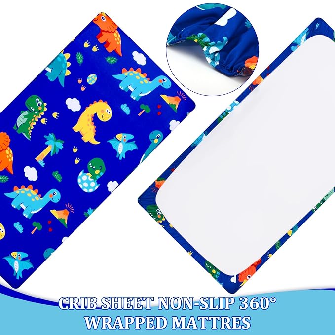 Cloele Crib Bedding Set for Boys Girls- 3 Piece Dinosaur Baby Bedding Set Soft Comforter Bed Set Includes Toddler Pillowcase Crib Sheet Baby Quilt - Nursery Bedding Set for Boys-Colorful Dinosaur-CubbioJoy